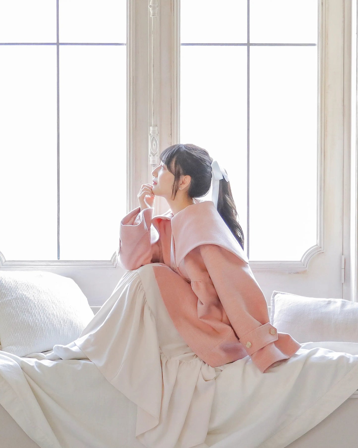 big collar over coat【dull pink】