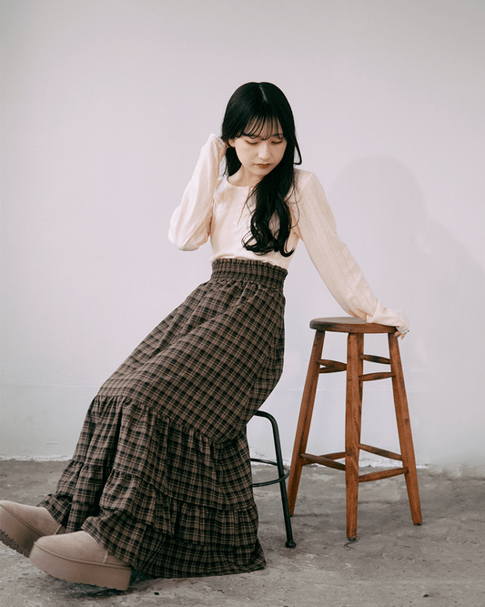 Check tiered skirt