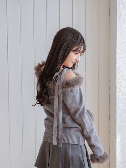 One Shoulder Fur Knit