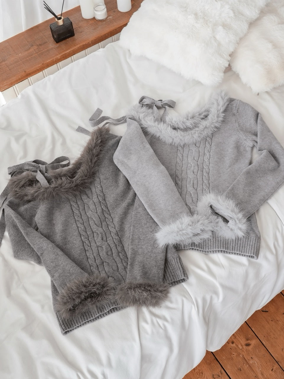 One Shoulder Fur Knit