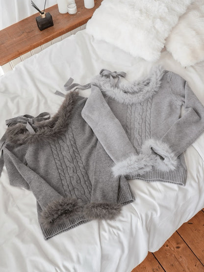 One Shoulder Fur Knit