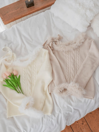 One Shoulder Fur Knit