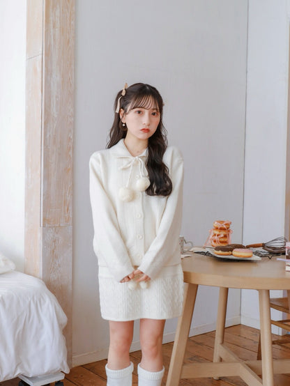 Ponpon Knit Cardigan