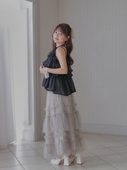 【6/17 20:00 発売】Dot tulle tiered skirt