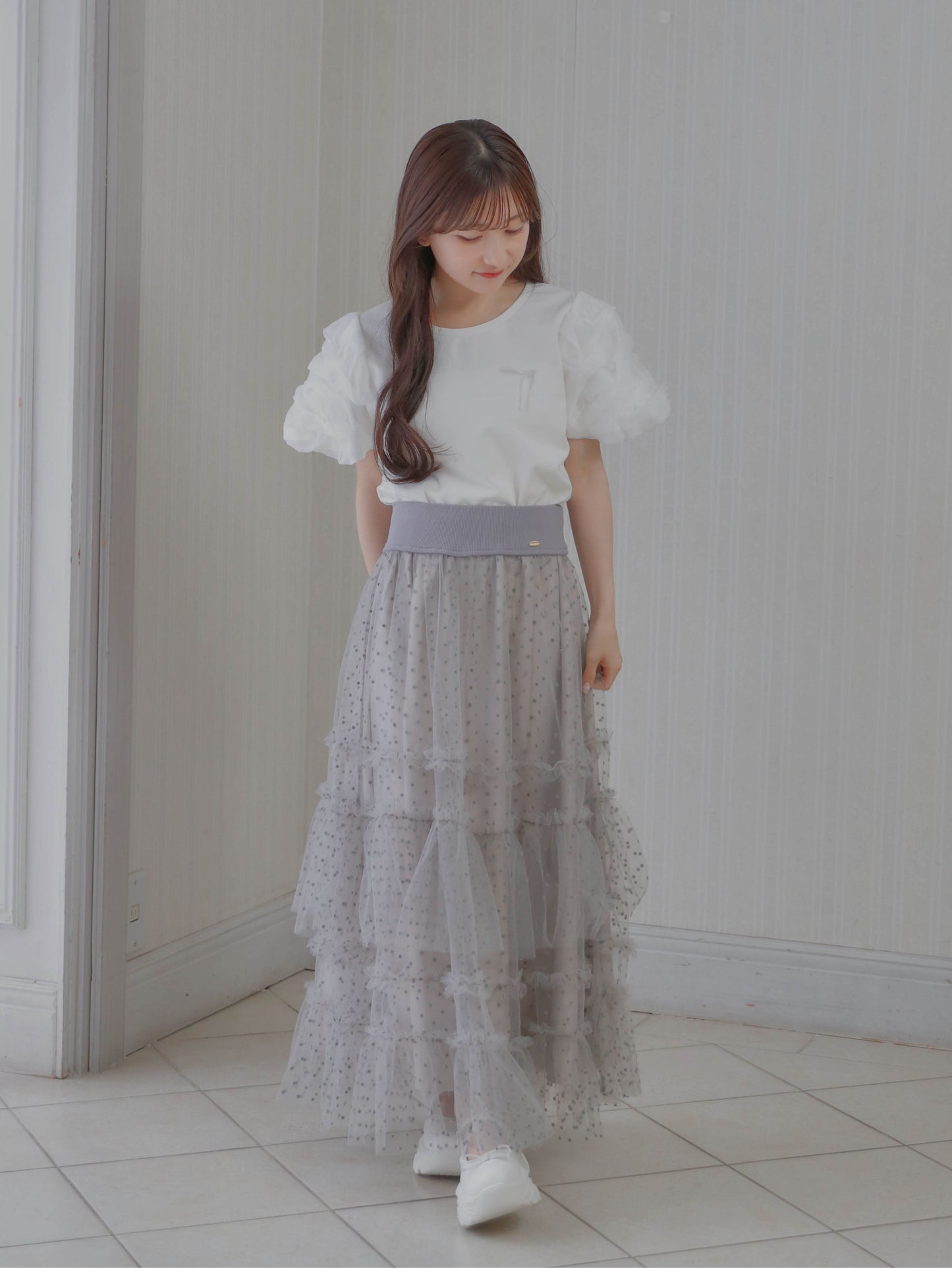 【6/17 20:00 発売】Dot tulle tiered skirt