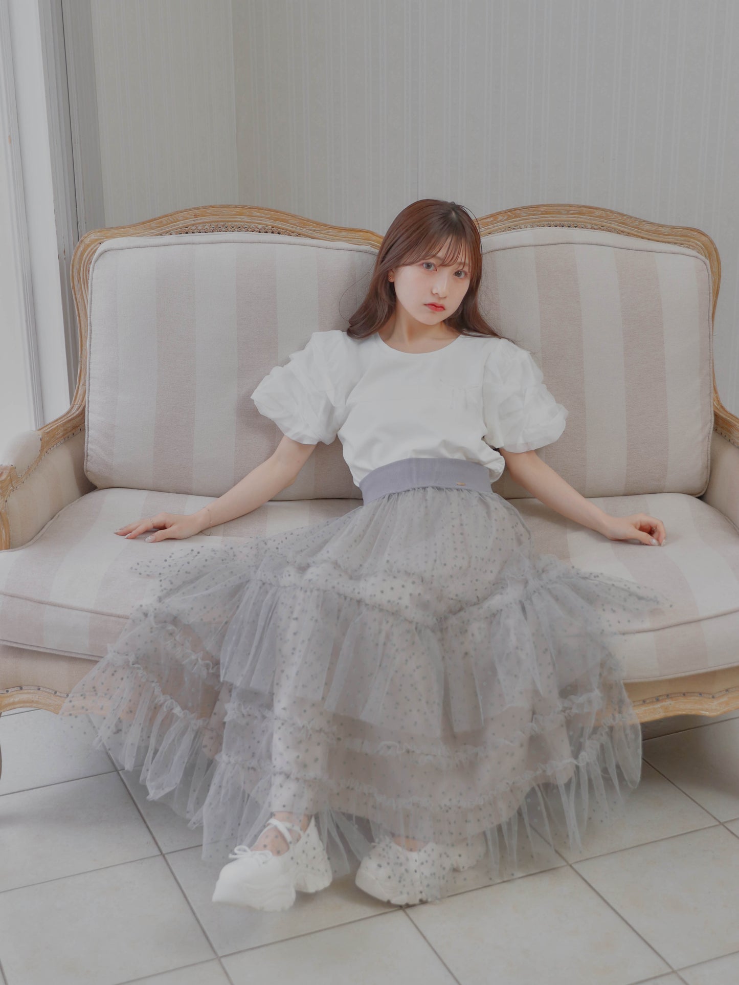 【6/17 20:00 発売】Dot tulle tiered skirt