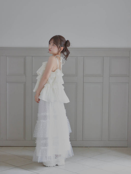 【6/17 20:00 発売】Dot tulle tiered skirt
