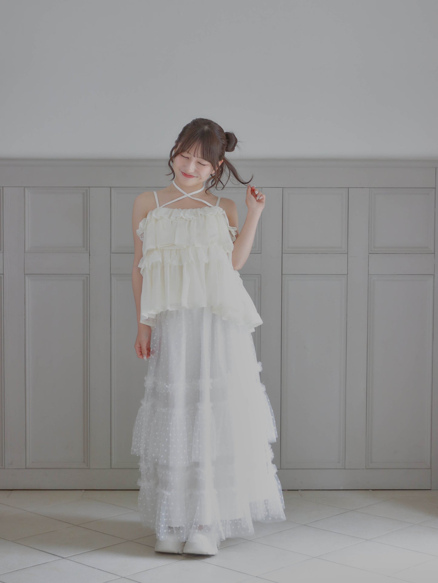 【6/17 20:00 発売】Dot tulle tiered skirt