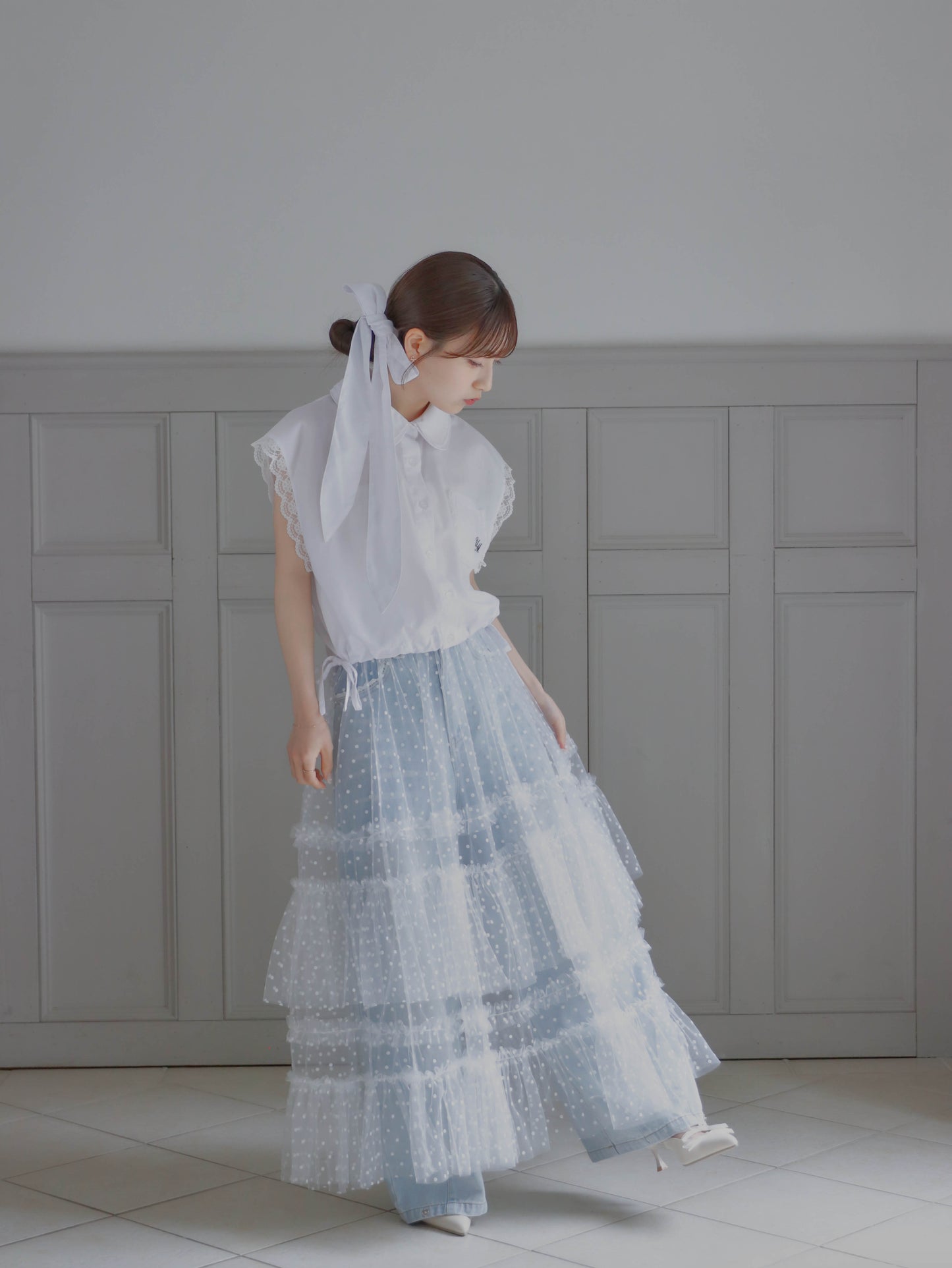 【6/17 20:00 発売】Dot tulle tiered skirt