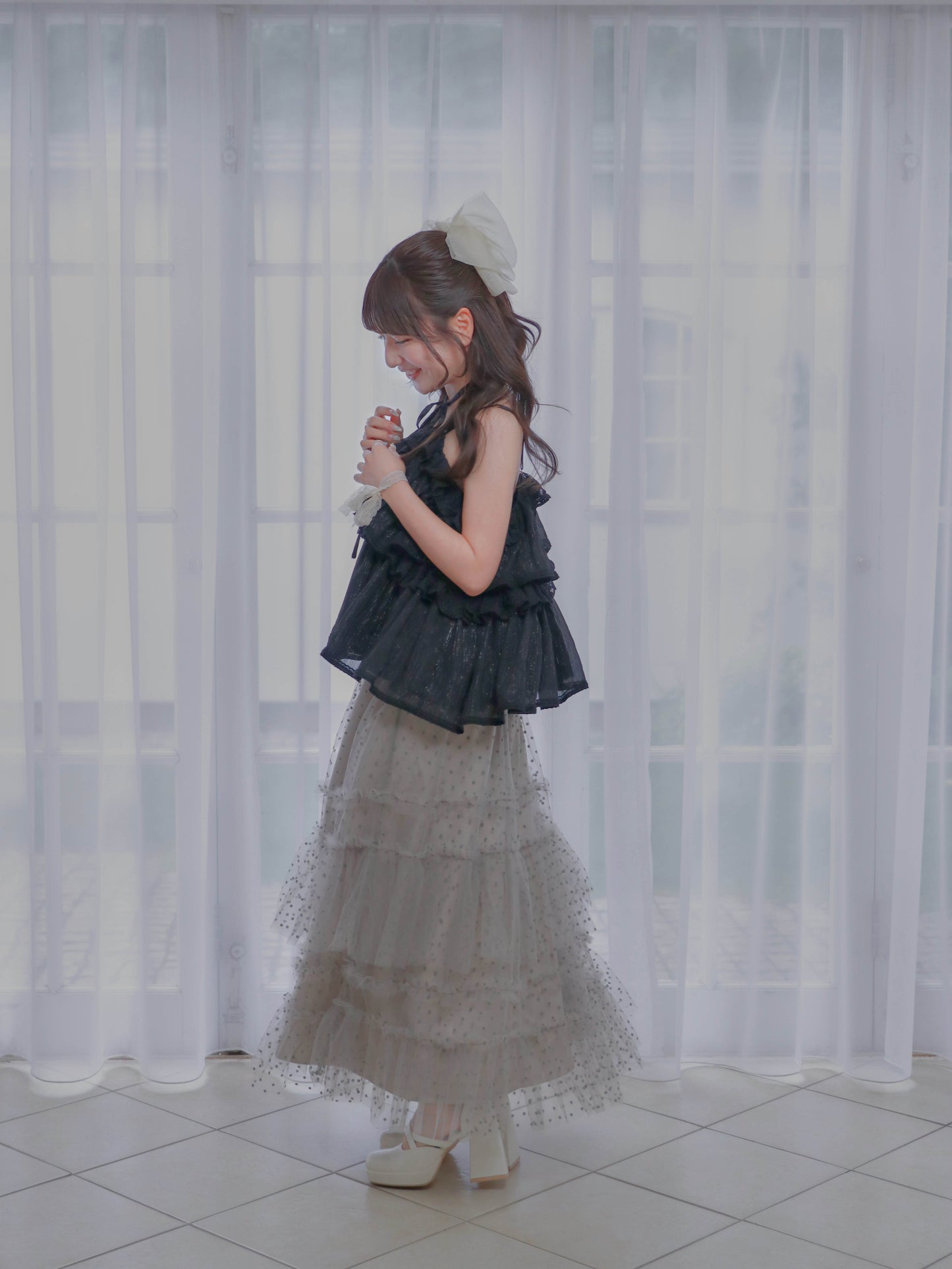 【6/17 20:00 発売】Dot tulle tiered skirt