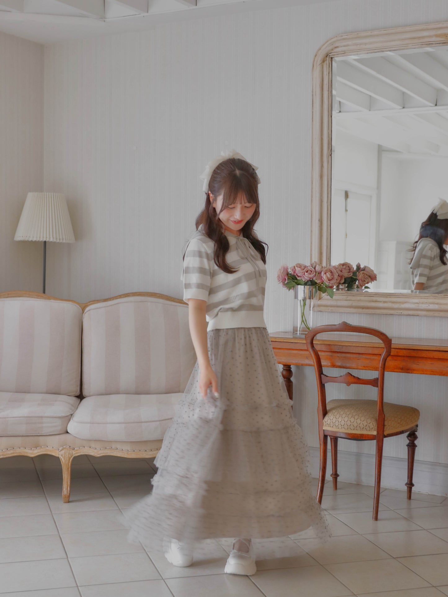 【6/17 20:00 発売】Dot tulle tiered skirt