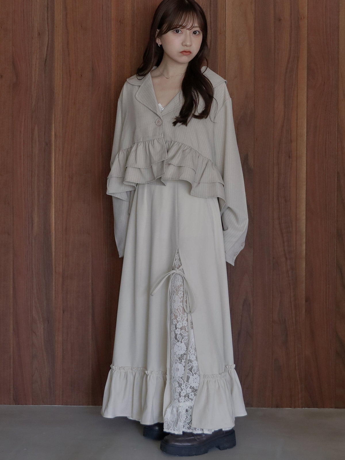 【9/16発売】Layered slit long skirt