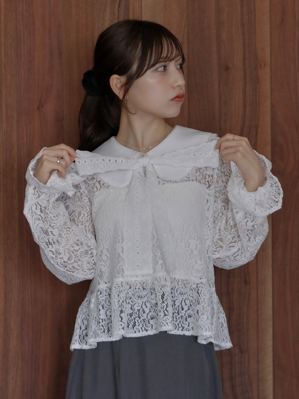 【9/16発売】Lace peplum blouse