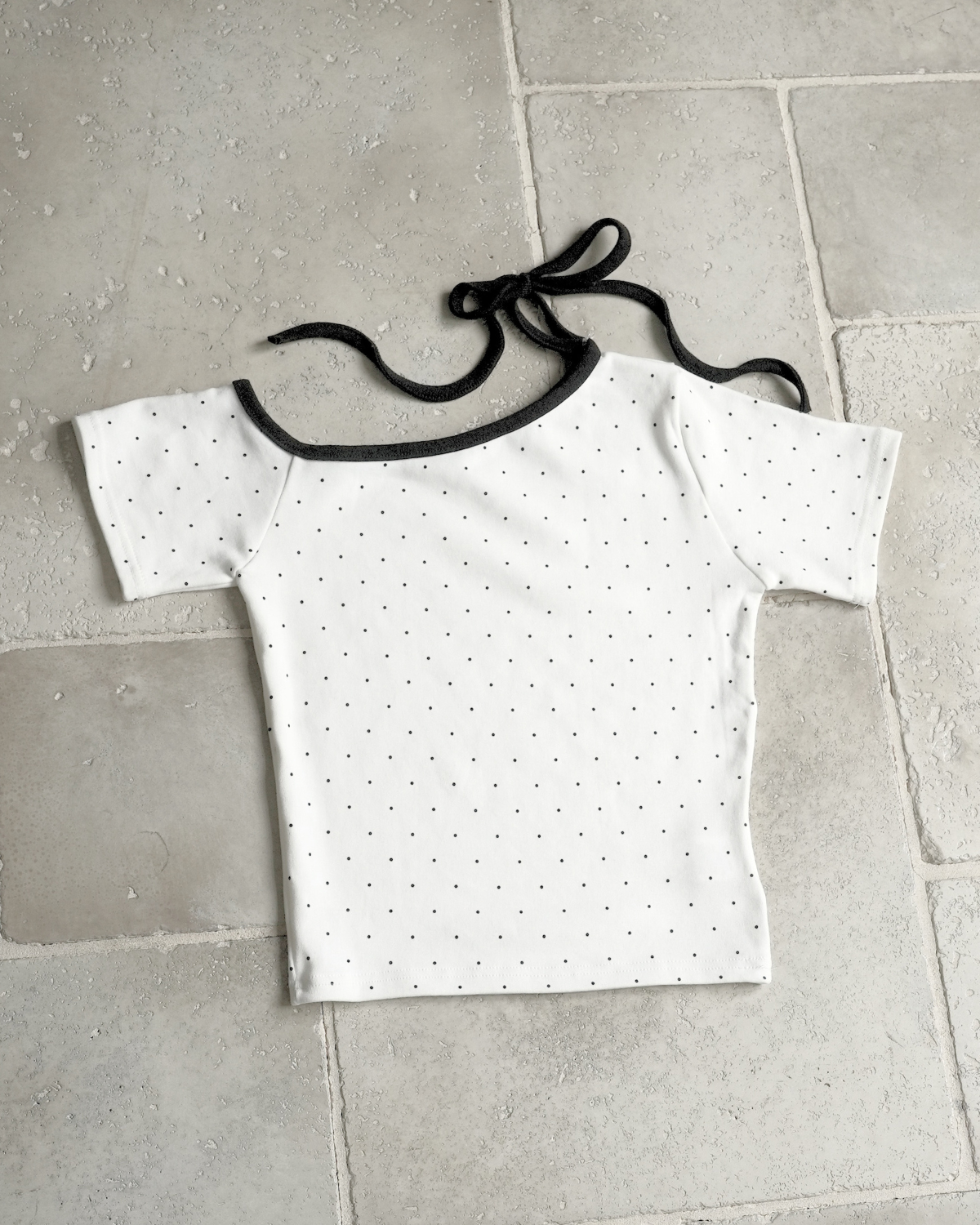 【Re Stock】ribbon tie dot tops