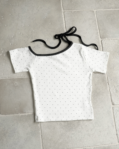 【Re Stock】ribbon tie dot tops