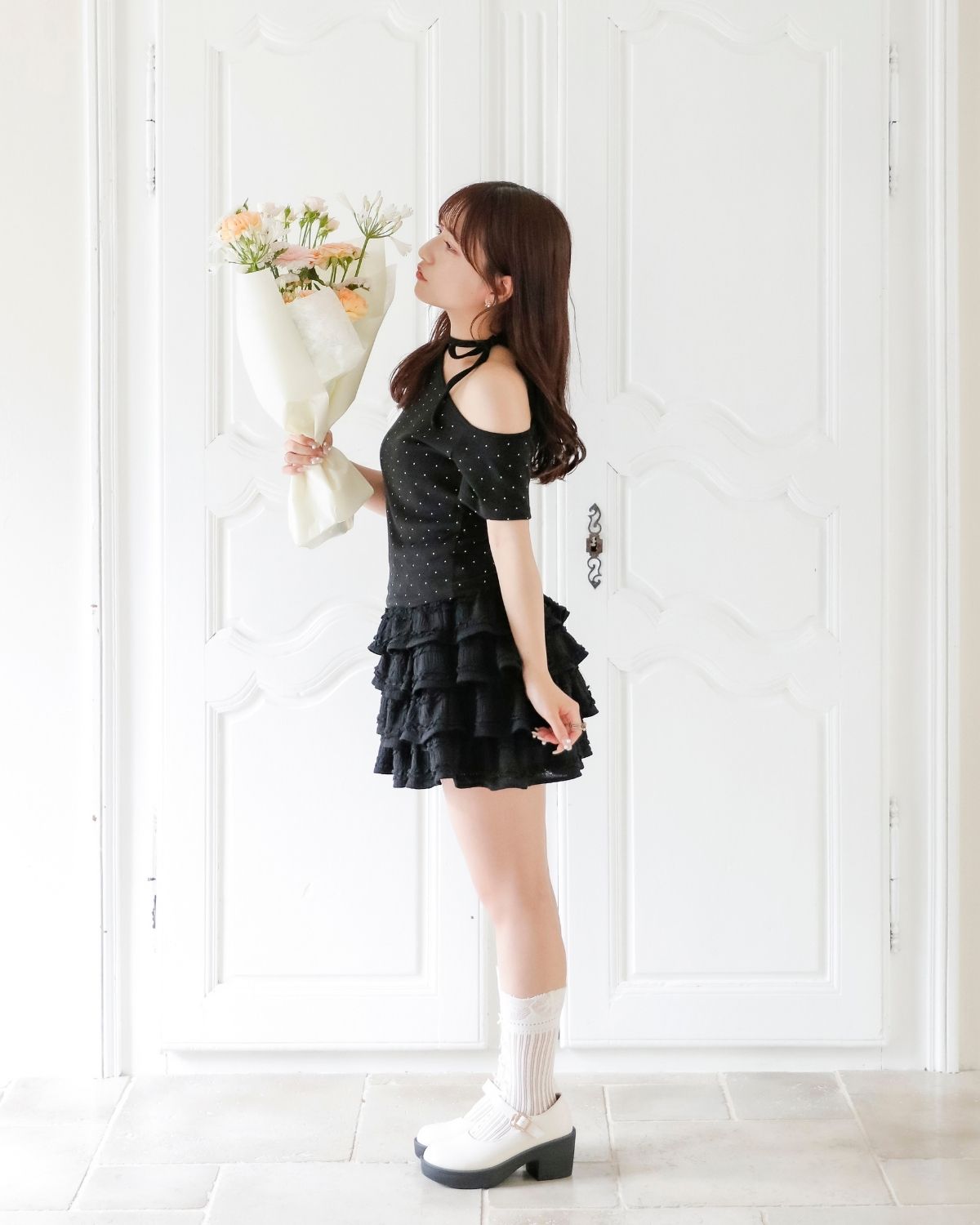 【Re Stock】ribbon tie dot tops