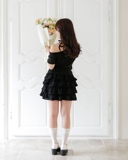 【Re Stock】ribbon tie dot tops