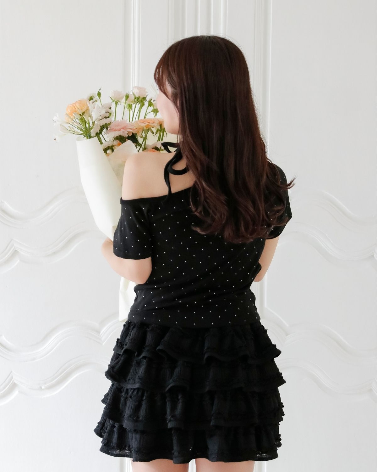 【Re Stock】ribbon tie dot tops