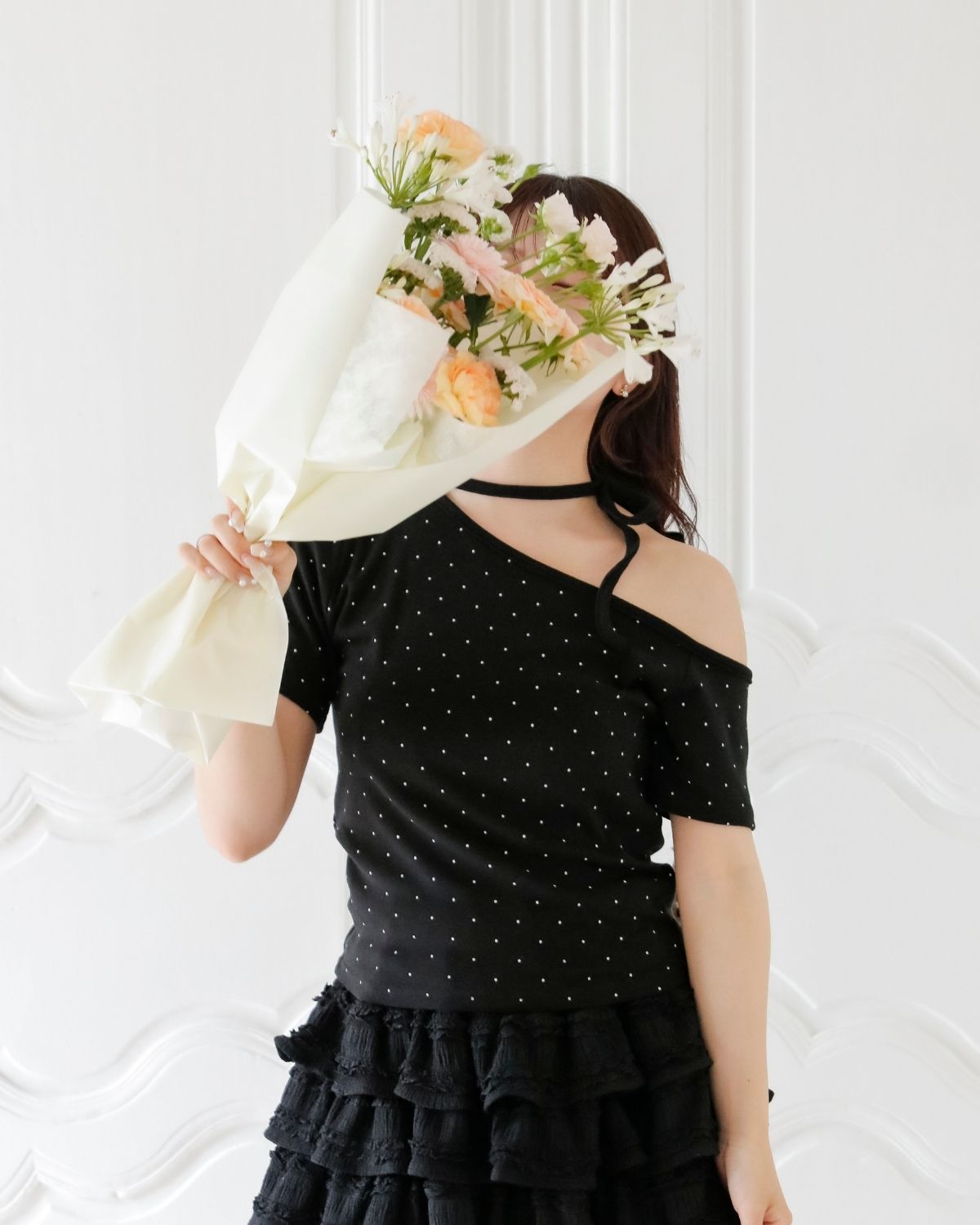 【Re Stock】ribbon tie dot tops
