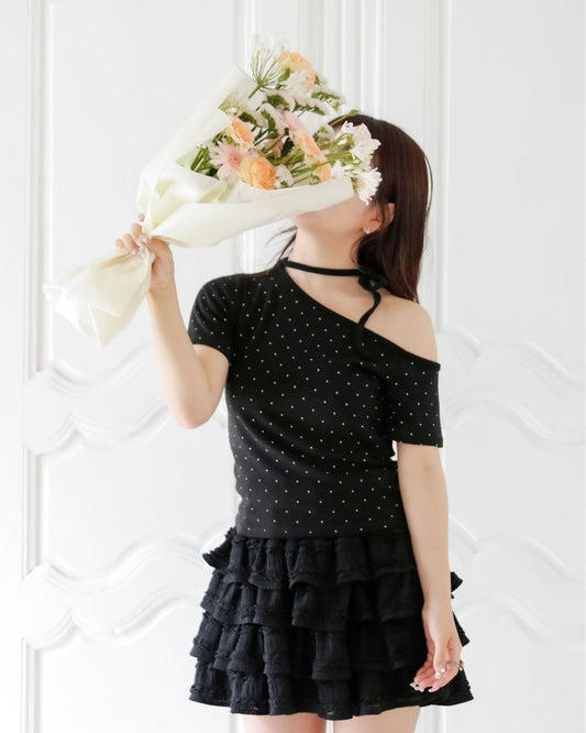 【Re Stock】ribbon tie dot tops