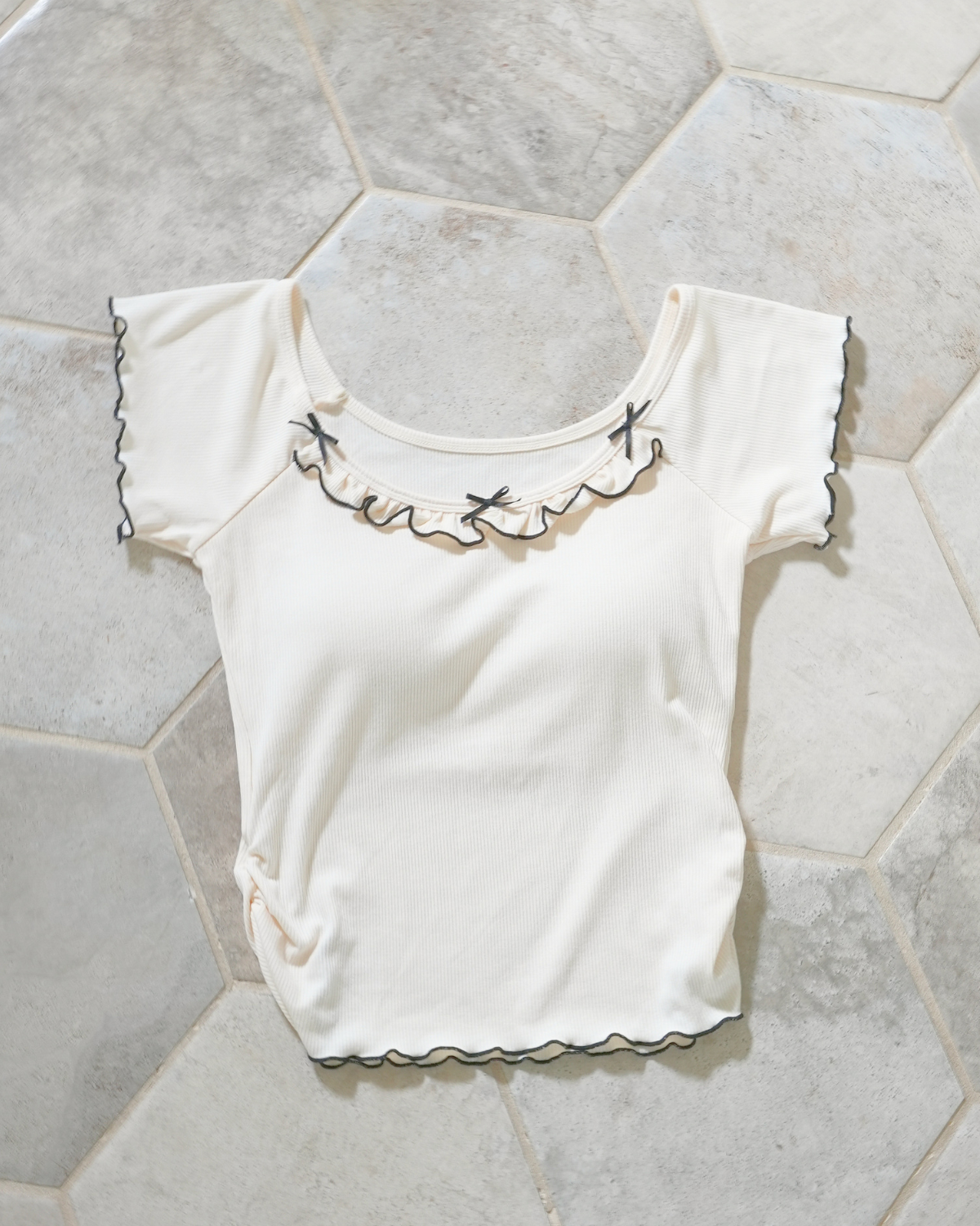 ribbon&frill padded tee