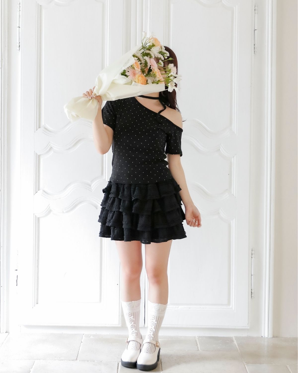 【Re Stock】ribbon tie dot tops