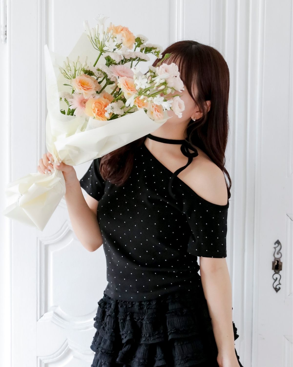 【Re Stock】ribbon tie dot tops