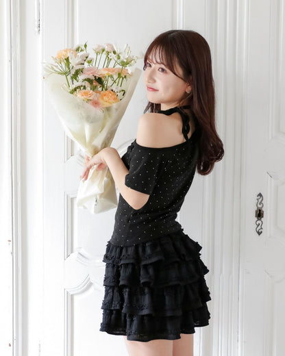 【Re Stock】ribbon tie dot tops