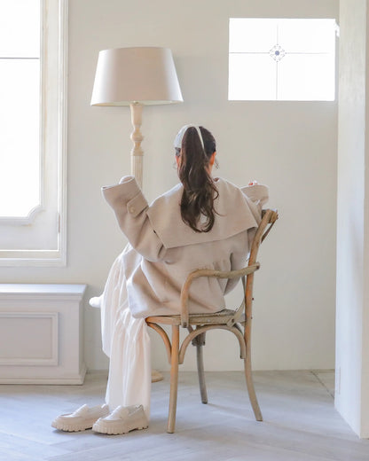 big collar over coat【natural beige】