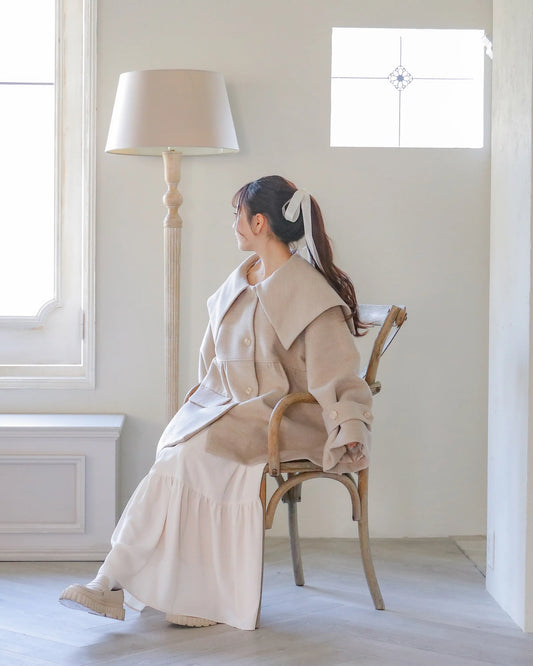 big collar over coat【natural beige】