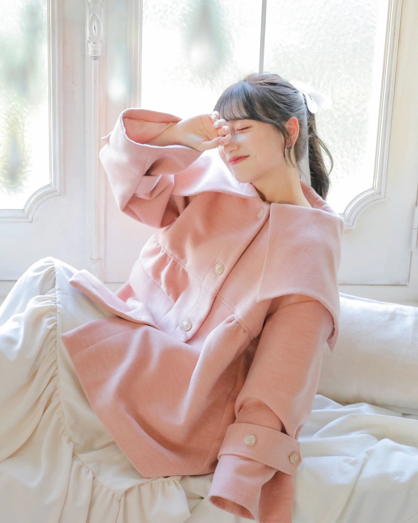 big collar over coat【dull pink】