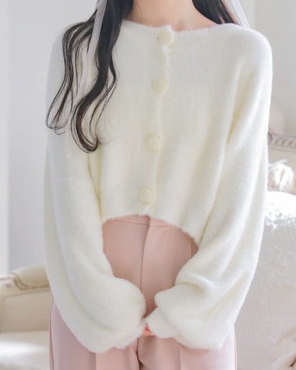 mohair short cardigan【marshmallow white】