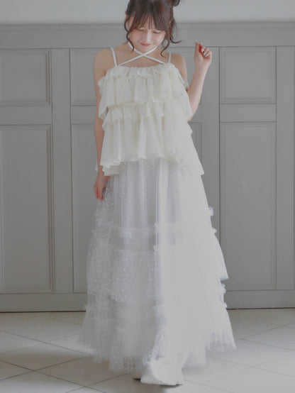【6/17 20:00 発売】Dot tulle tiered skirt