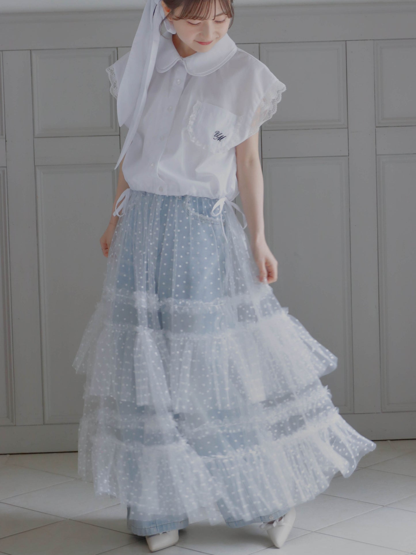 【6/17 20:00 発売】Dot tulle tiered skirt