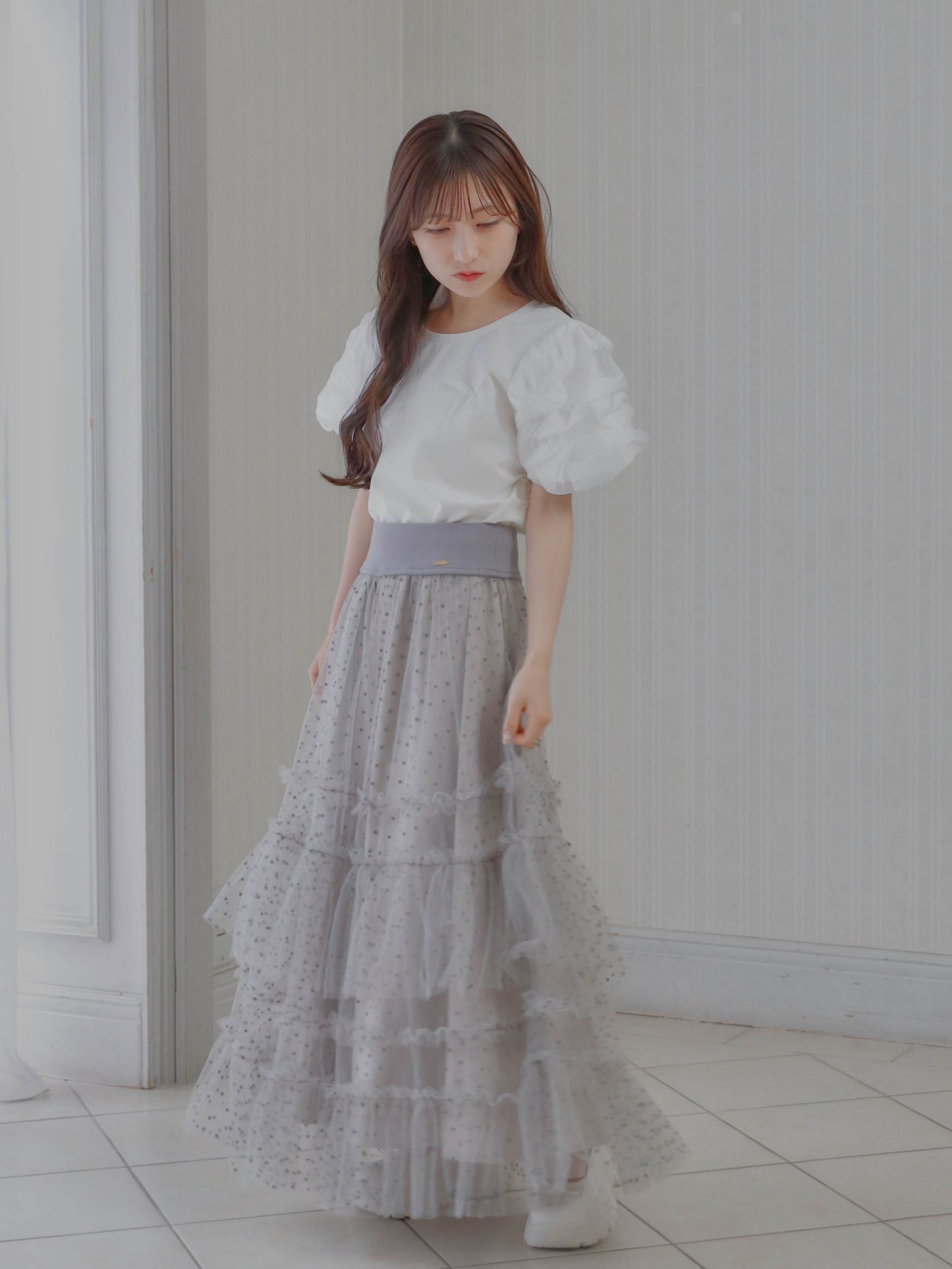 【6/17 20:00 発売】Dot tulle tiered skirt