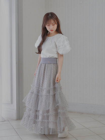 【6/17 20:00 発売】Dot tulle tiered skirt