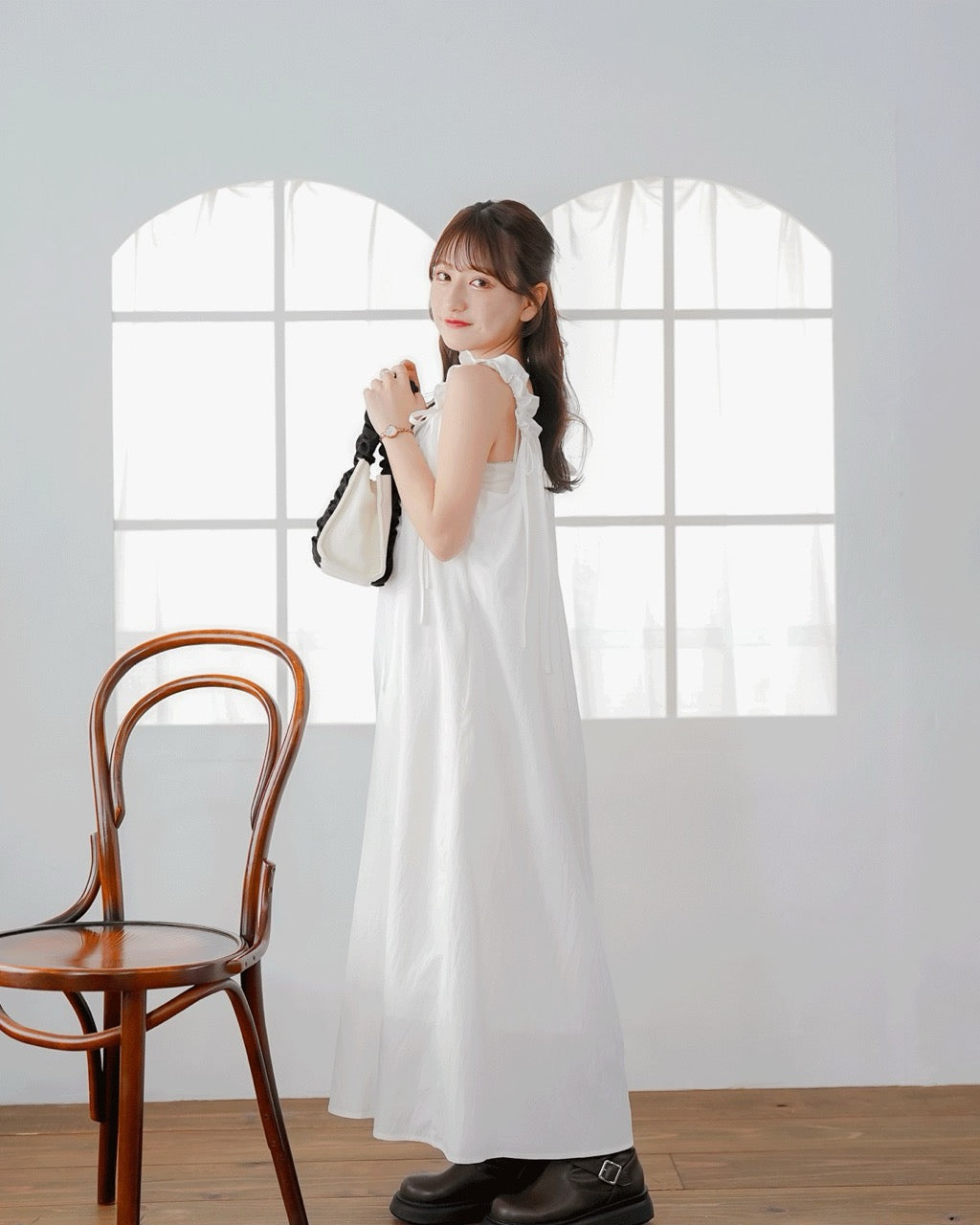 Gathered Ribbon strap Dress