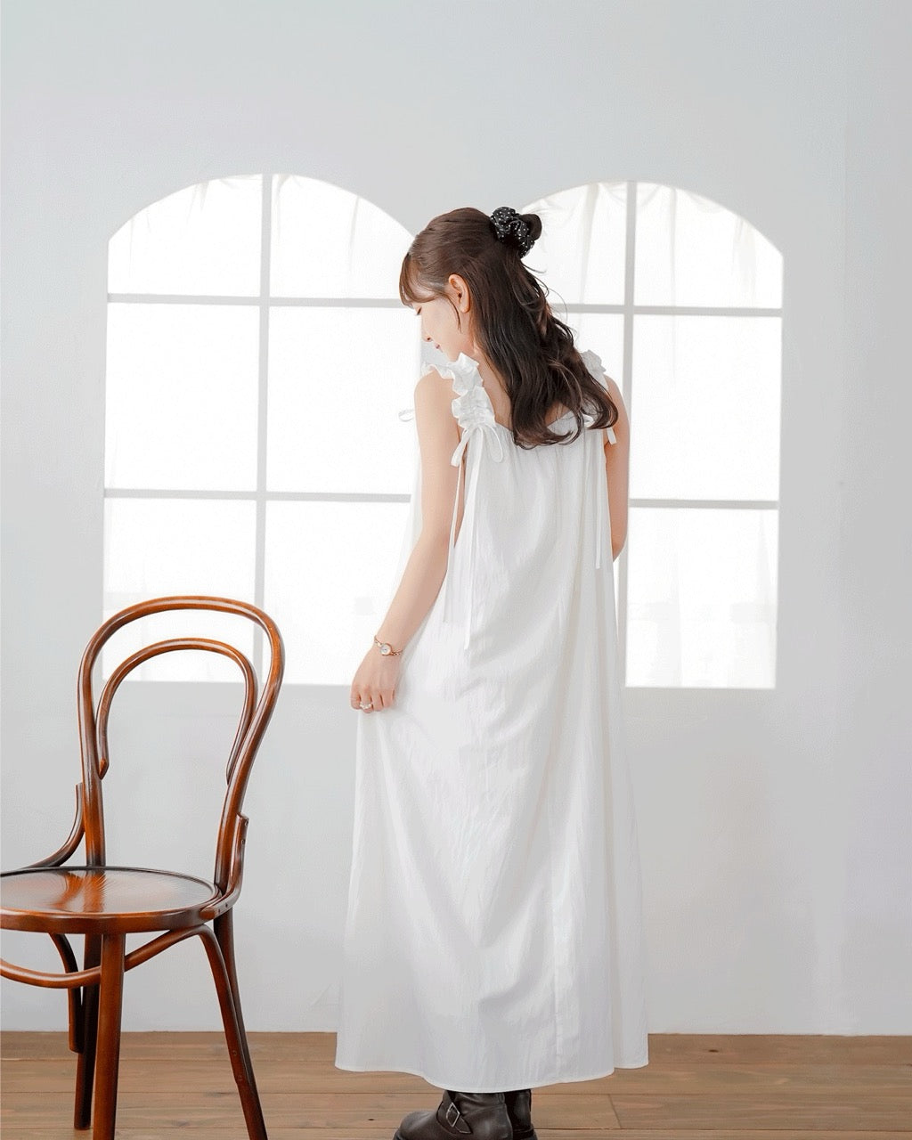 Gathered Ribbon strap Dress