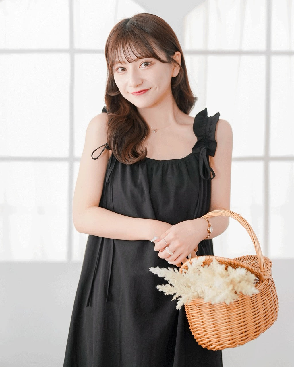 Gathered Ribbon strap Dress