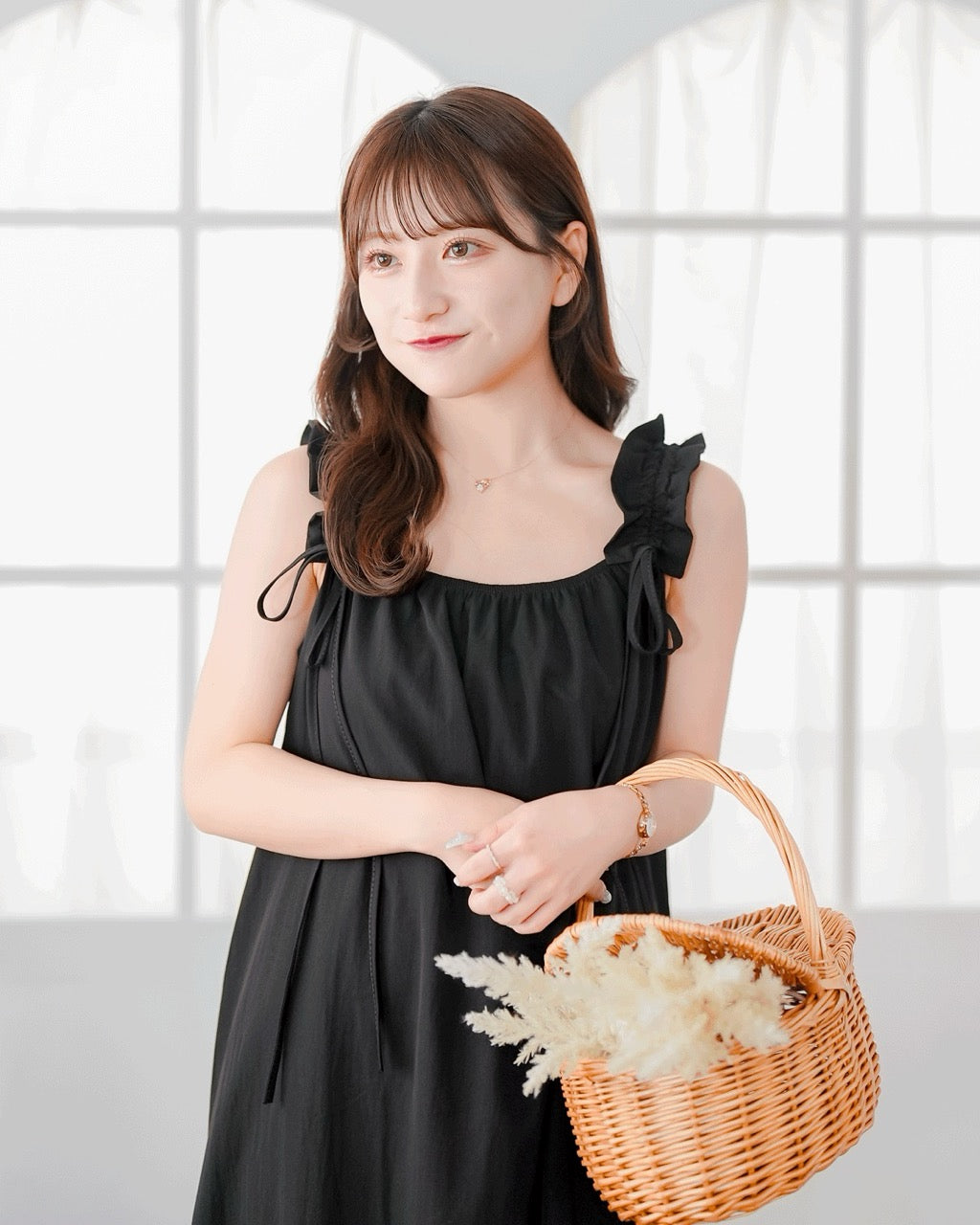 Gathered Ribbon strap Dress