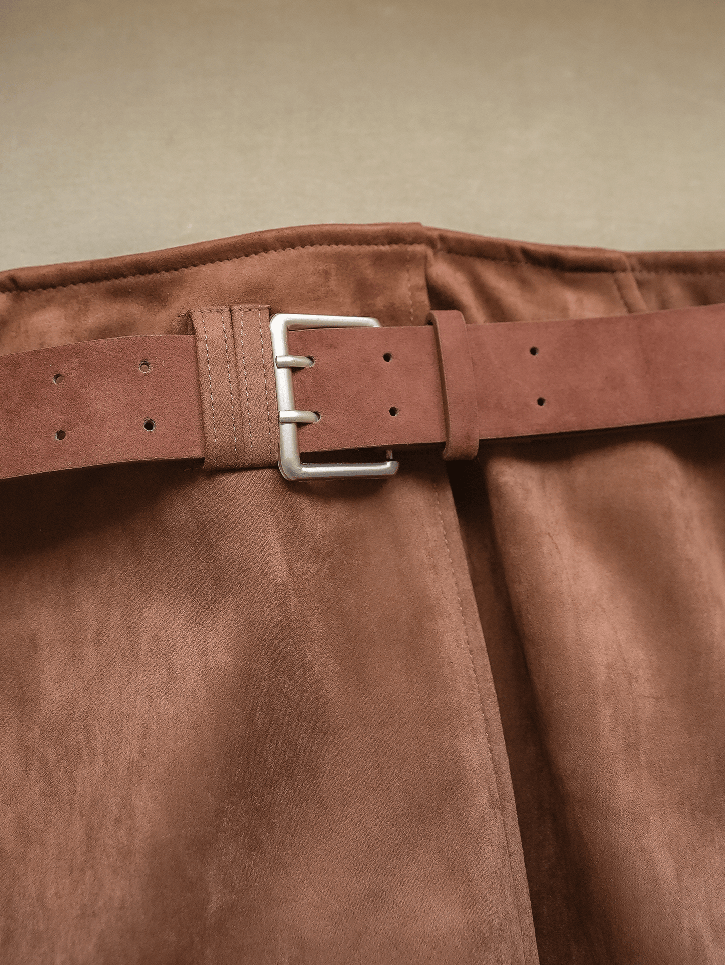 Belted Suede Wrap Skirt